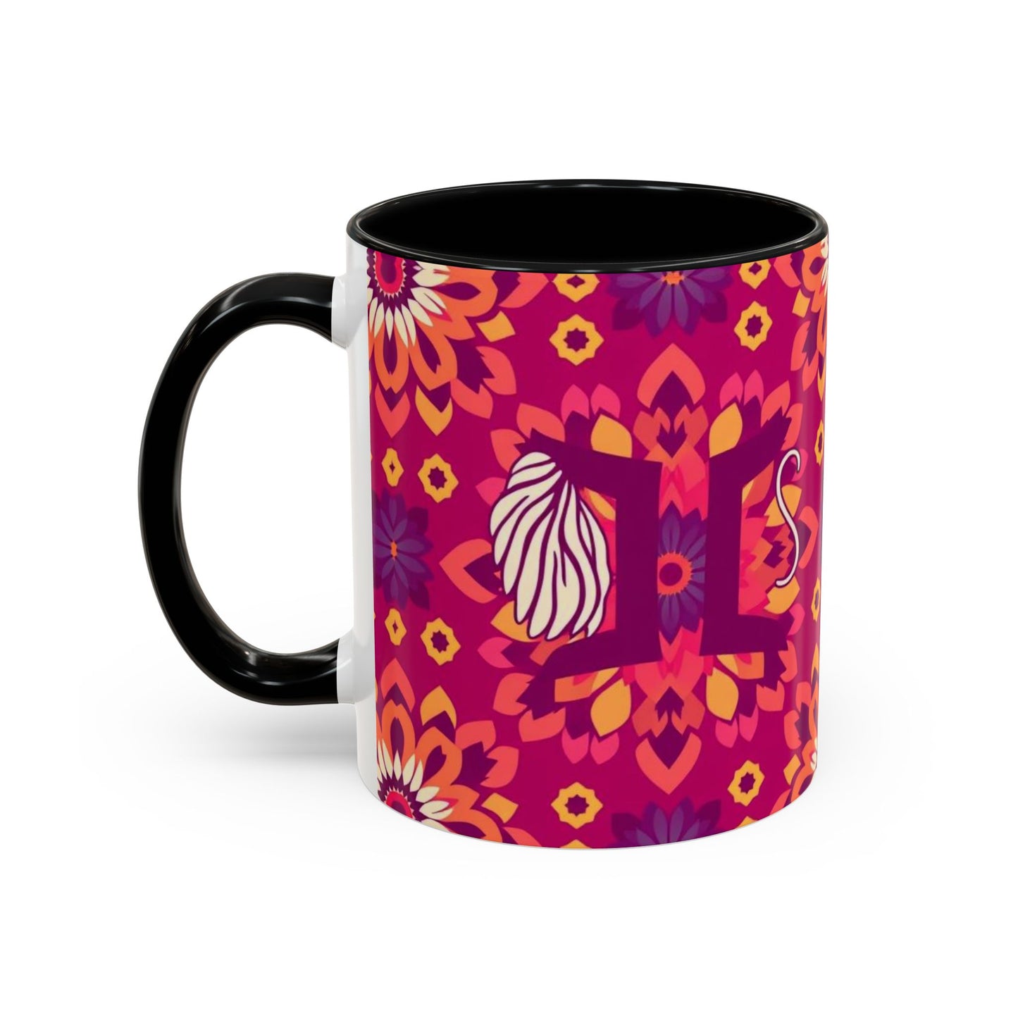 Accent Coffee Mug, Gemini, Zodiac v1, Flower Pattern, (11, 15oz)