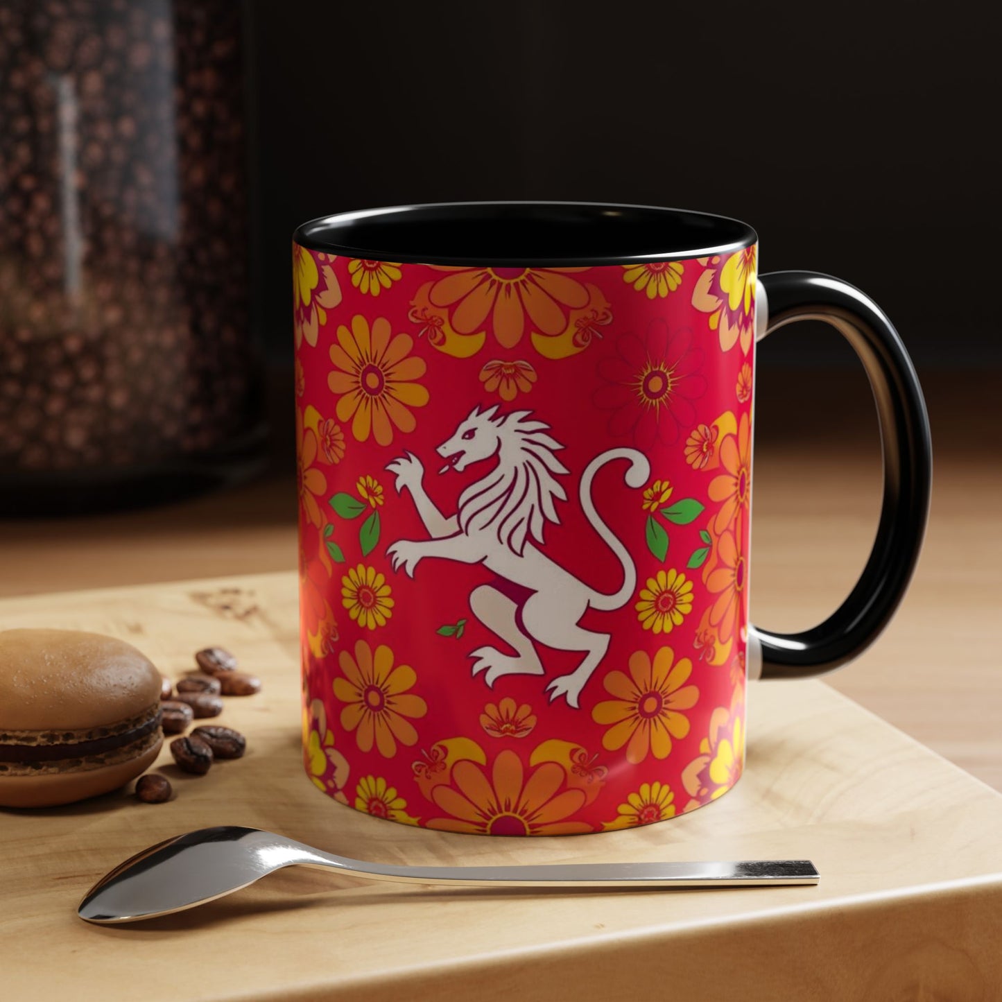Accent Coffee Mug, Leo, Zodiac v4, Flower Pattern, (11, 15oz)