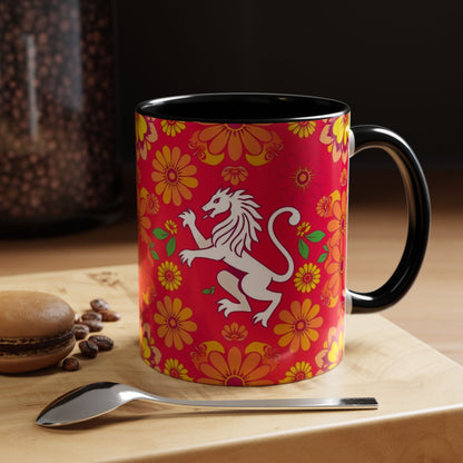 Accent Coffee Mug, Leo, Zodiac v4, Flower Pattern, (11, 15oz)