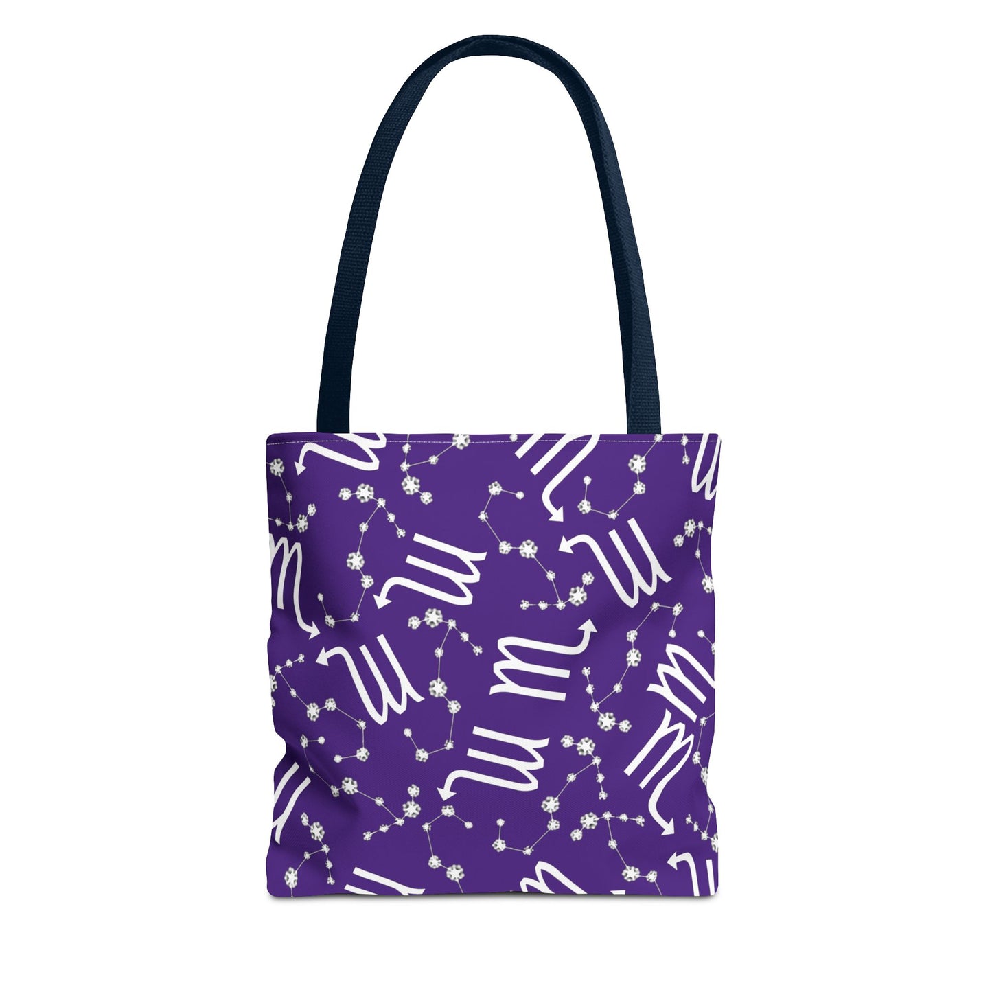 Tote Bag, Scorpio Zodiac Sign, AOP, (Purple, White)