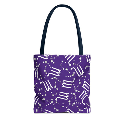 Tote Bag, Scorpio Zodiac Sign, AOP, (Purple, White)