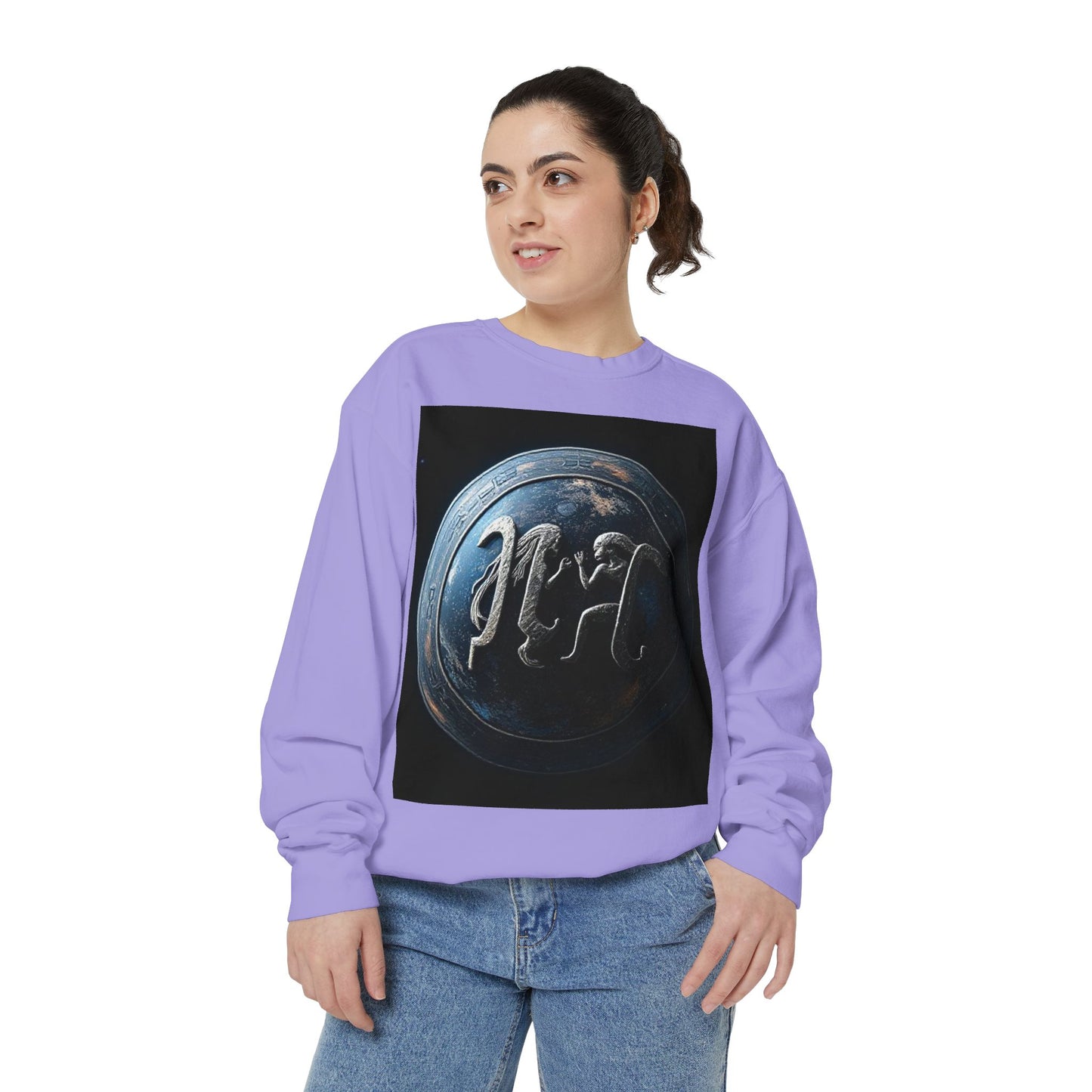 Garment-Dyed Sweatshirt, Unisex, Space Symbol Design, Gemini