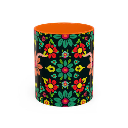 Accent Coffee Mug, Aquarius, Zodiac v4, Flower Pattern, (11, 15oz)