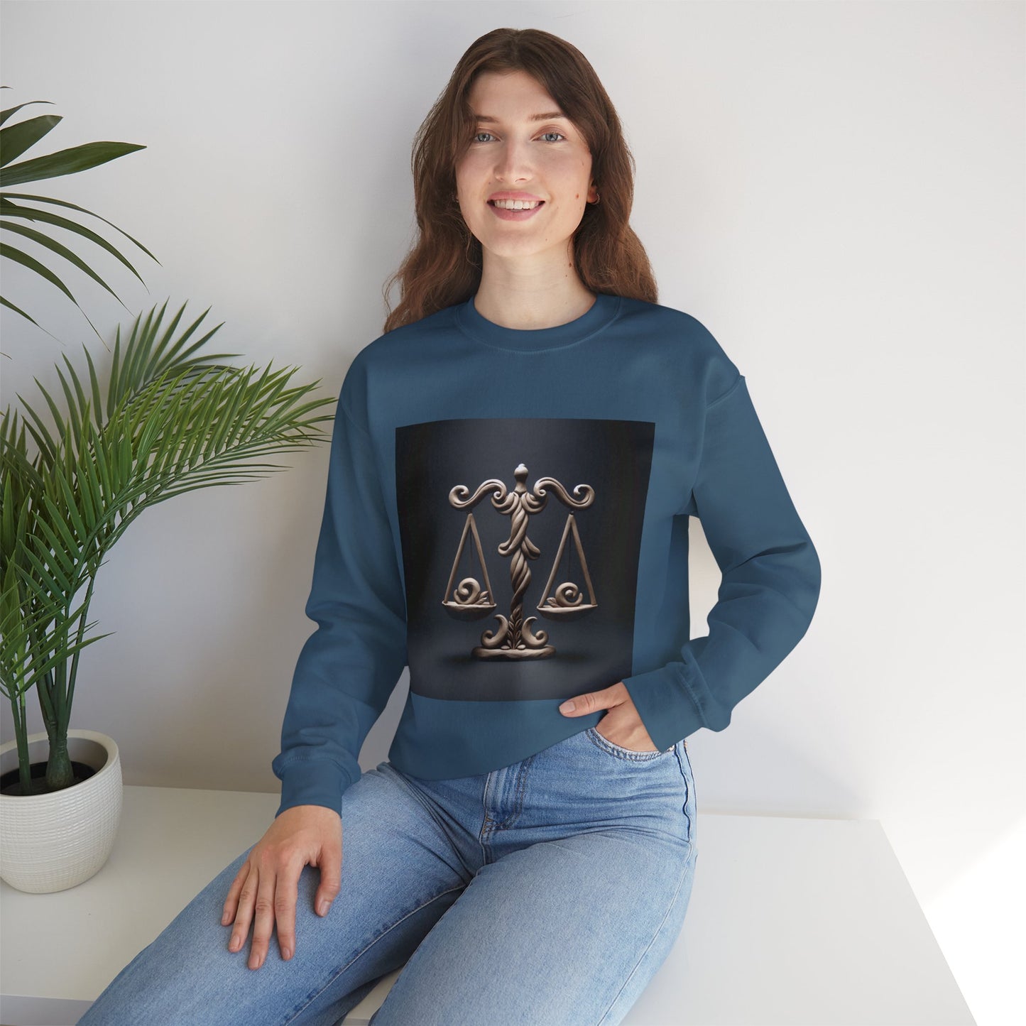Unisex Heavy Blend™ Crewneck Sweatshirt, Brown Scale, Libra Zodiac Design