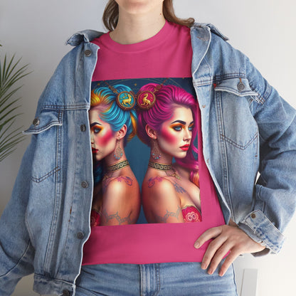 Unisex Heavy Cotton T-Shirt, Gemini, Zodiac v2, Sexy Art