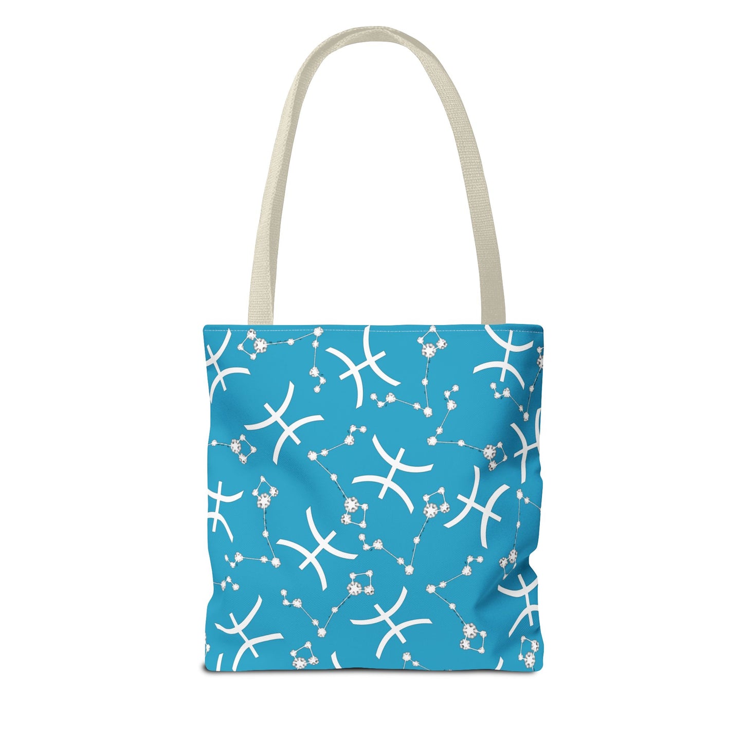 Tote Bag, Pisces Zodiac Sign, AOP, (Turquoise, White)