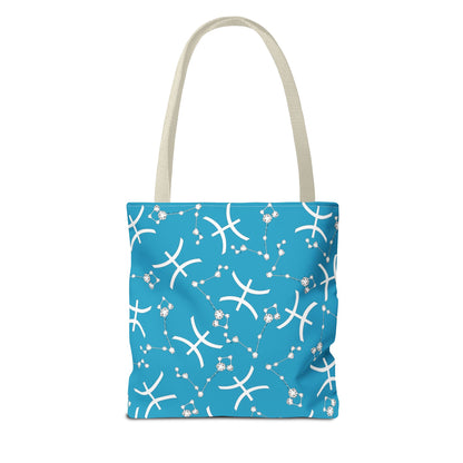 Tote Bag, Pisces Zodiac Sign, AOP, (Turquoise, White)