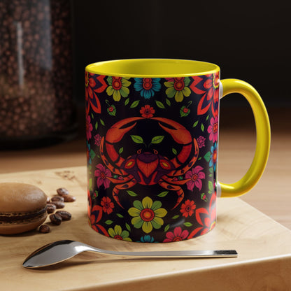 Accent Coffee Mug, Cancer, Zodiac v4, Flower Pattern, (11, 15oz)