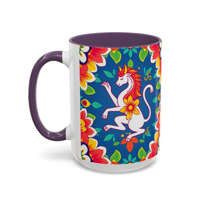 Accent Coffee Mug, Virgo, Zodiac v3. Flower Pattern, (11, 15oz)