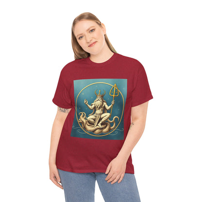 Unisex Heavy Cotton T-Shirt, Aquarius God 3v, Zodiac Design