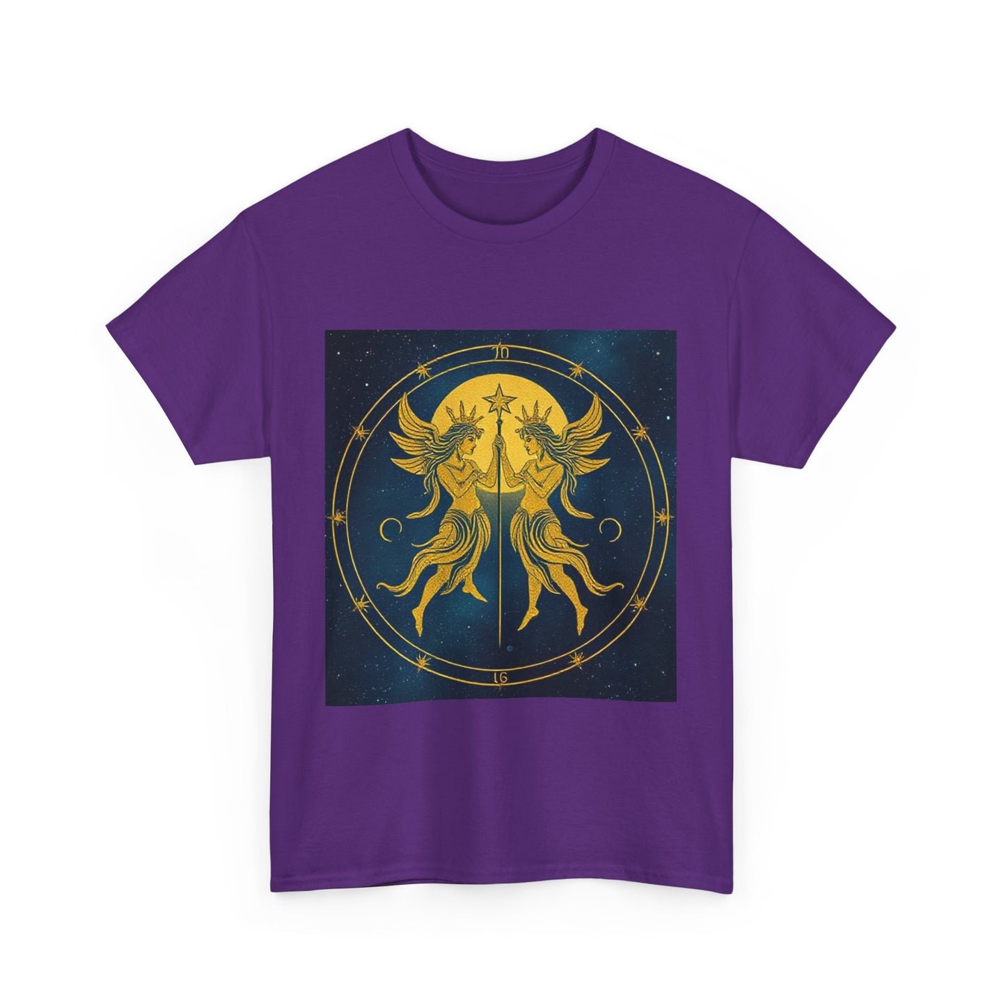 Unisex Heavy Cotton T-Shirt, Space Twins v3, Gemini Zodiac Design
