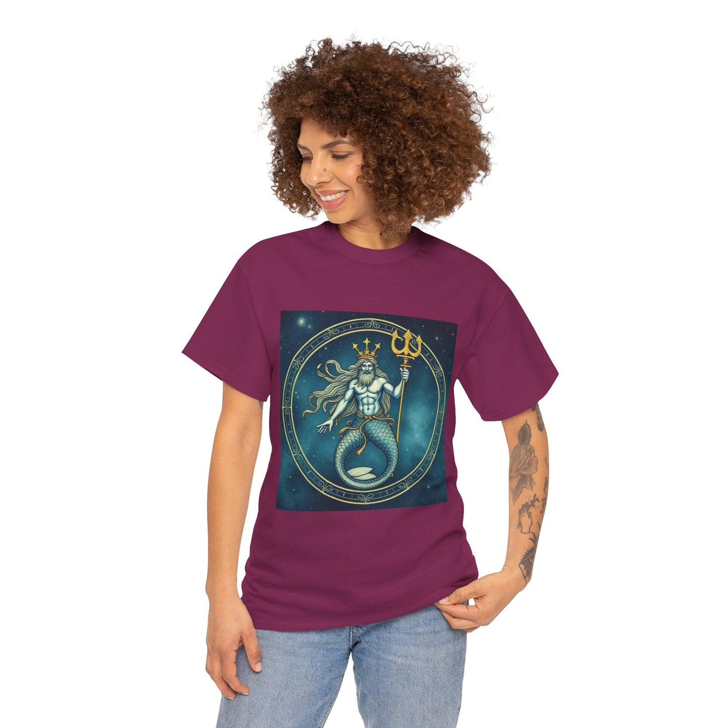 Unisex Heavy Cotton T-Shirt, Aquarius God 6v, Zodiac Design