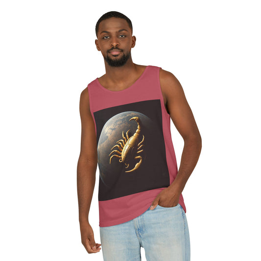 Unisex Garment-Dyed, Tank Top, Scorpio Design, Planet Symbol v1, 100% US cotton