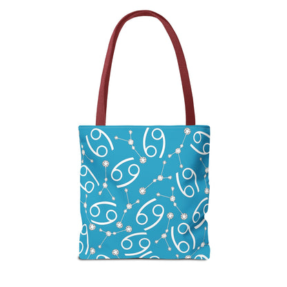 Tote Bag, Cancer Zodiac Sign, AOP, (Turquoise, White)