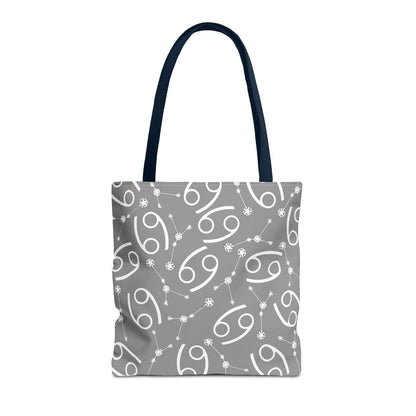 Tote Bag, Cancer Zodiac Sign, AOP, (Grey, White)