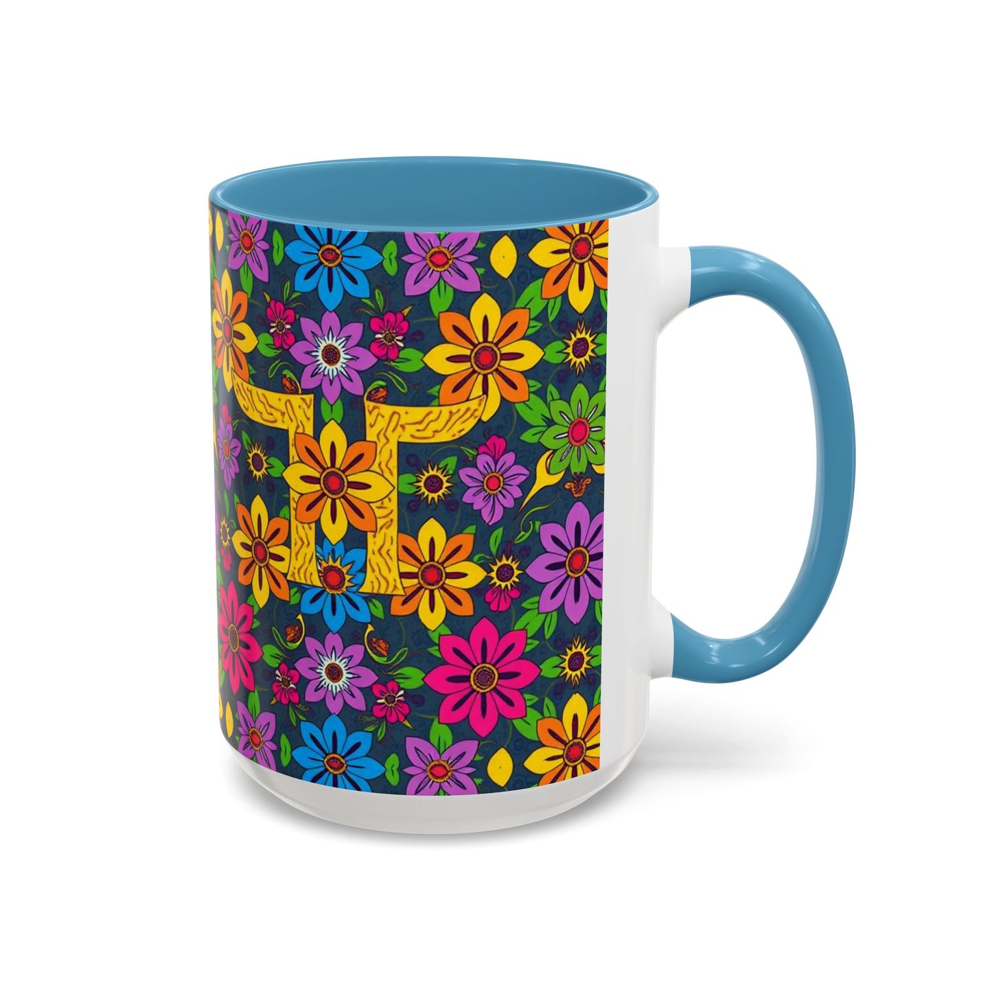 Accent Coffee Mug, Gemini, Zodiac v3, Flower Pattern, (11, 15oz)