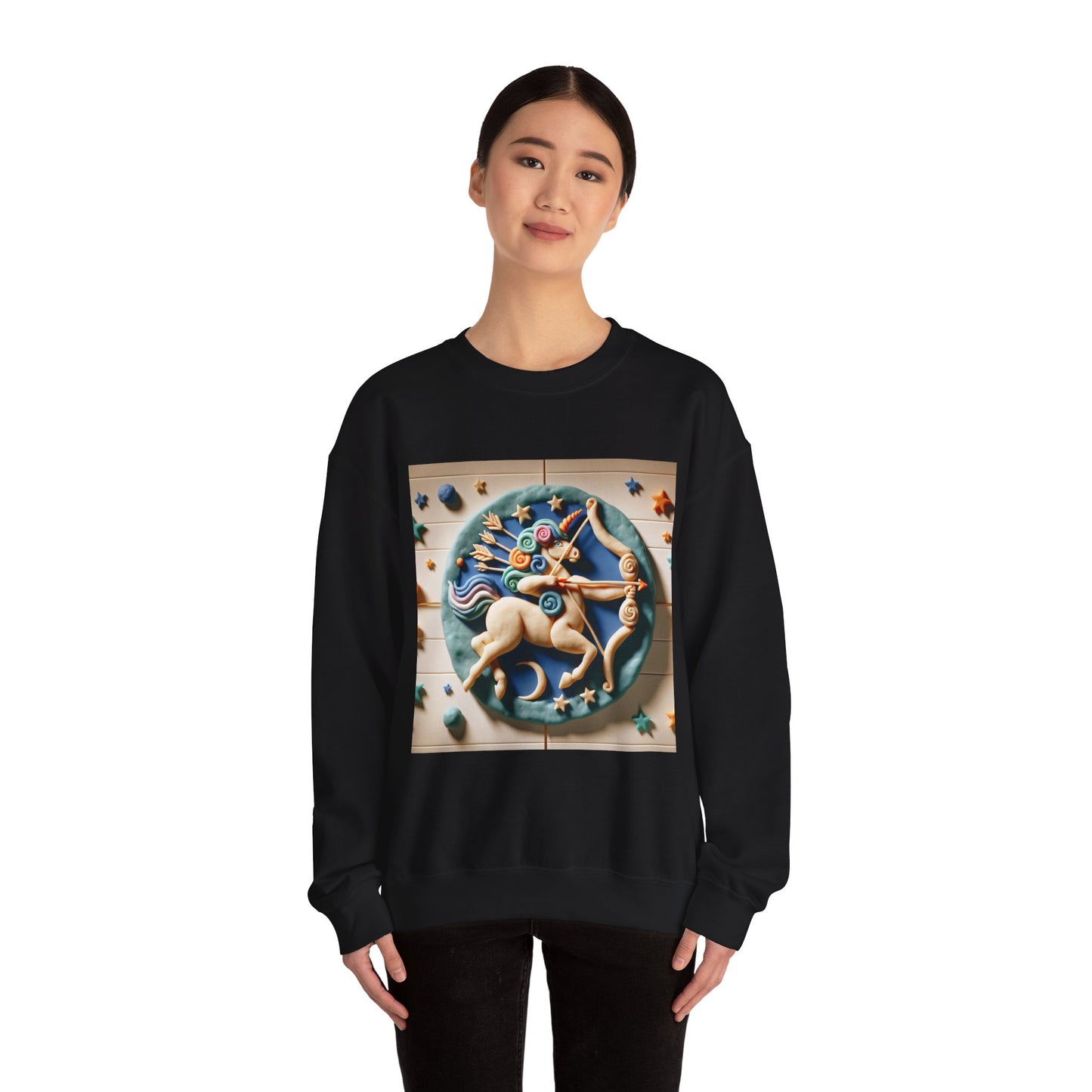 Unisex Heavy Blend™ Crewneck Sweatshirt, Colorful Horse, Sagittarius Zodiac Design