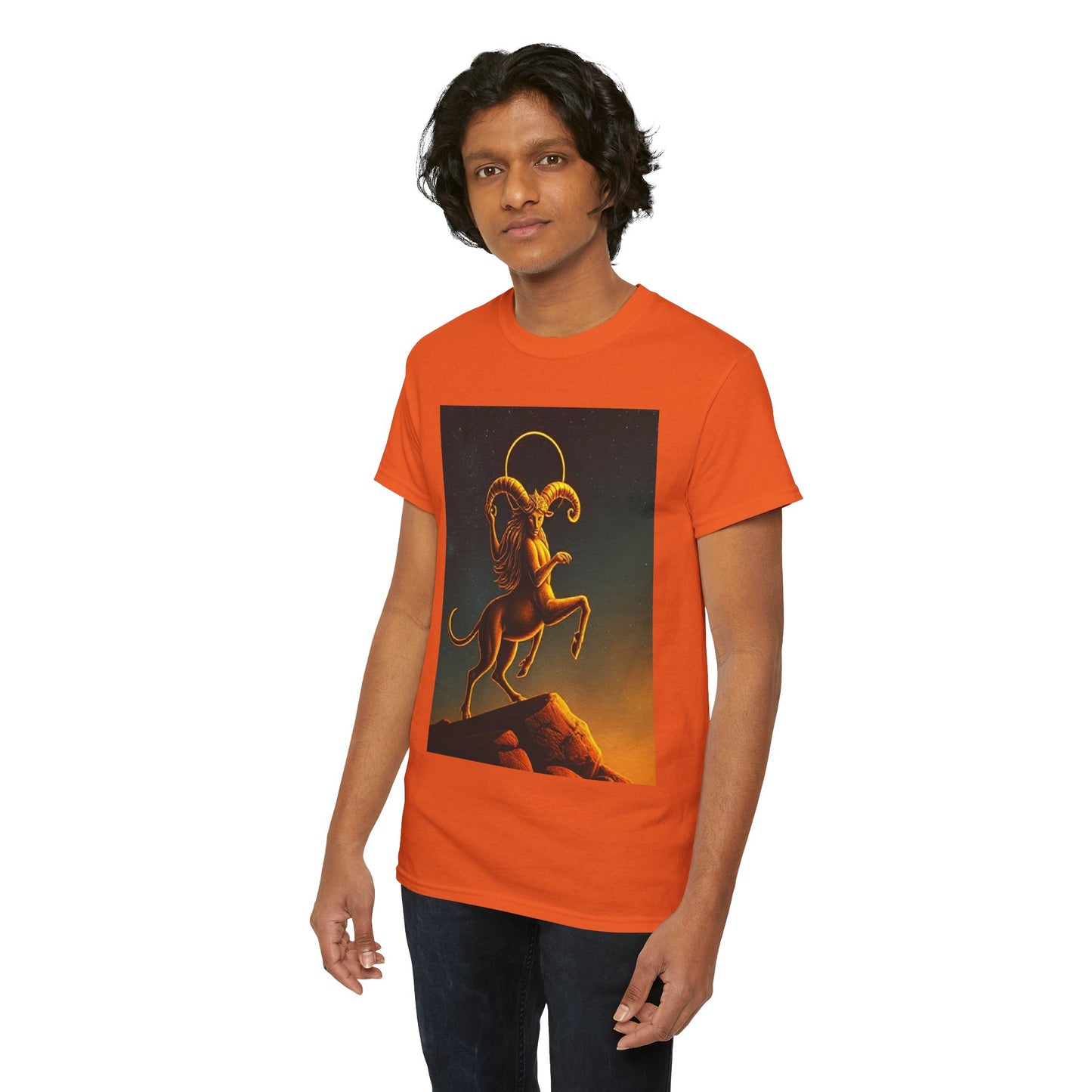 Unisex Heavy Cotton T-Shirt, Mountain Top 1v, Aries Zodiac Design