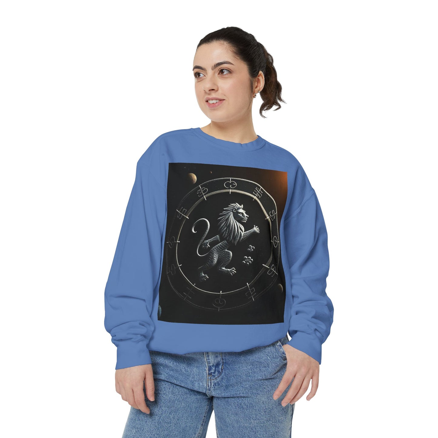 Garment-Dyed Sweatshirt, Unisex, Space Animal Design, Leo