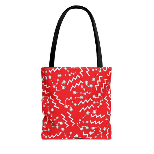 Tote Bag, Aquarius Zodiac Sign, AOP, (Red, White)