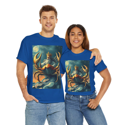 Unisex Heavy Cotton T-Shirt, Crustacean King v1, Cancer Zodiac Design
