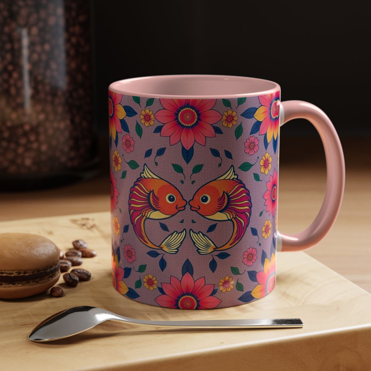 Accent Coffee Mug, Pisces, Zodiac v2, Flower Pattern, (11, 15oz)