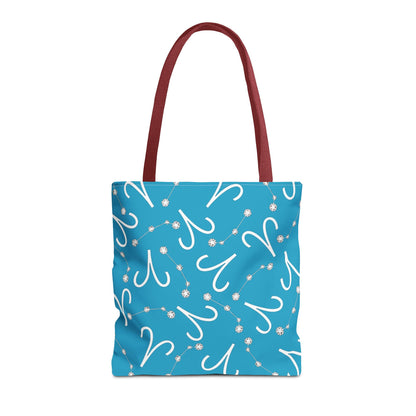 Tote Bag, Aries Zodiac Sign, AOP, (Turquoise, White)
