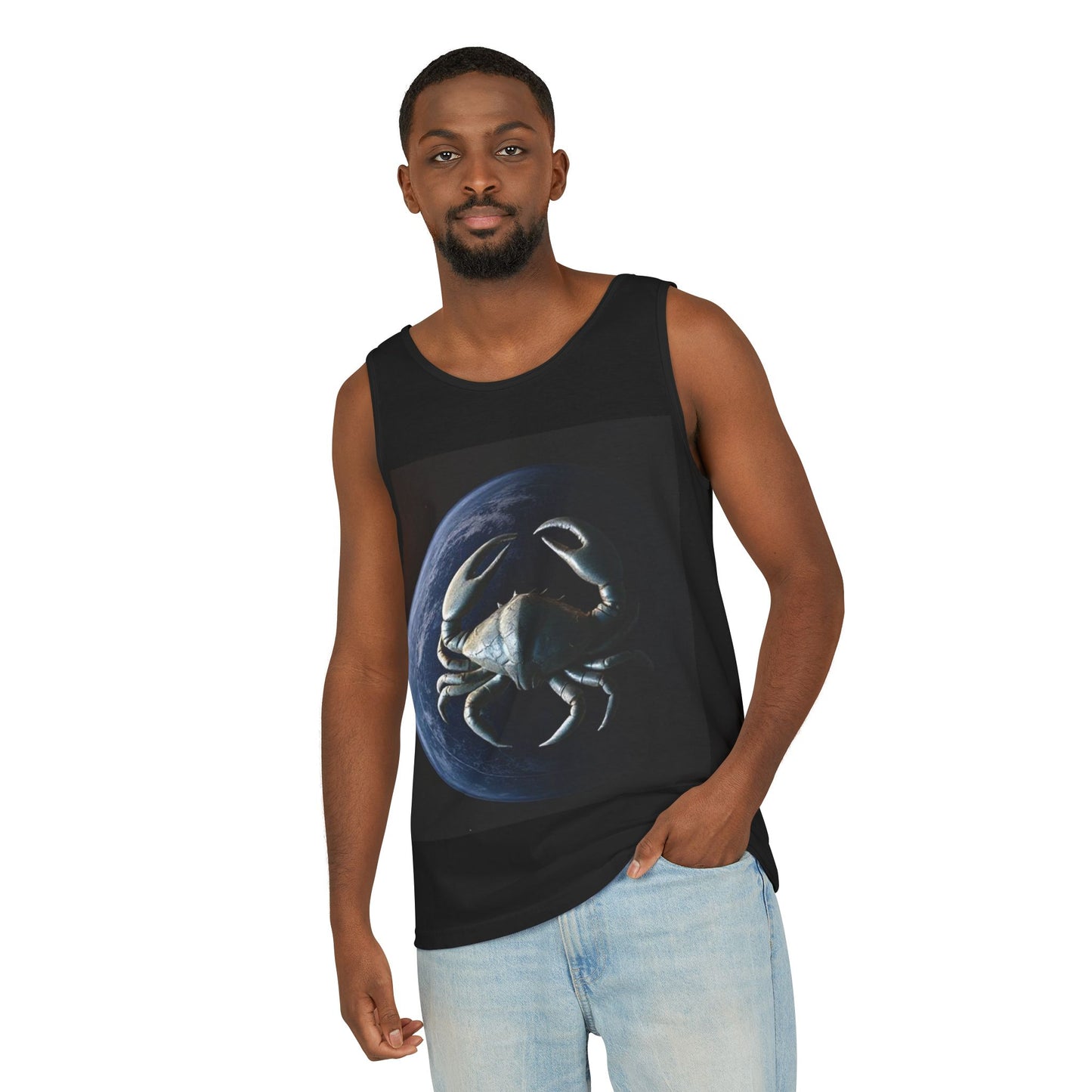 Unisex Garment-Dyed, Tank Top, Cancer Design, Planet Crab, 100% US cotton