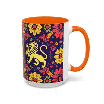 Accent Coffee Mug, Leo, Zodiac v3, Flower Pattern, (11, 15oz)