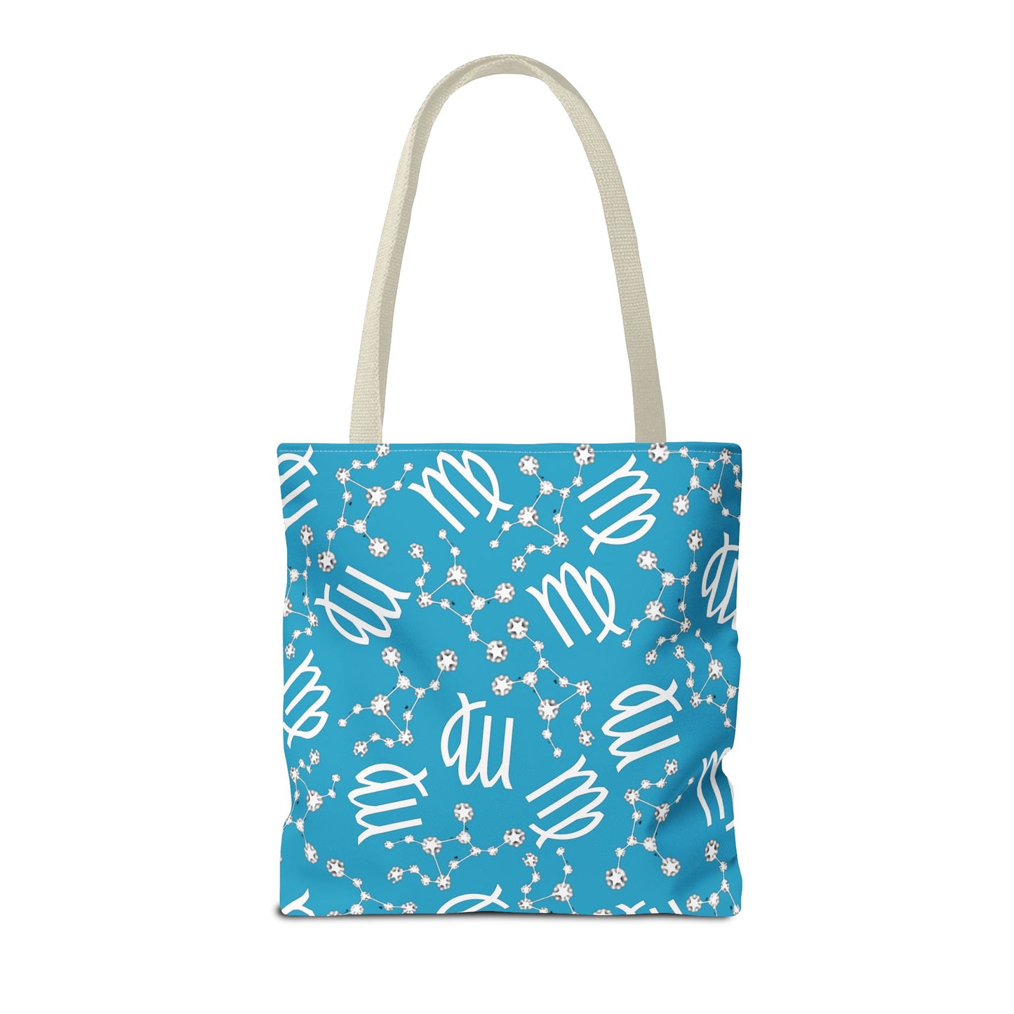Tote Bag, Virgo Zodiac Sign, AOP, (Turquoise, White)