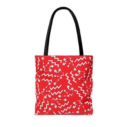 Tote Bag, Aquarius Zodiac Sign, AOP, (Red, White)