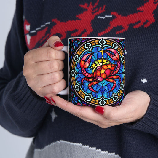 Ceramic Mug, (11oz, 15oz), Ceramic Coffee Mug, AOP, Glass Design, Cancer Zodiac