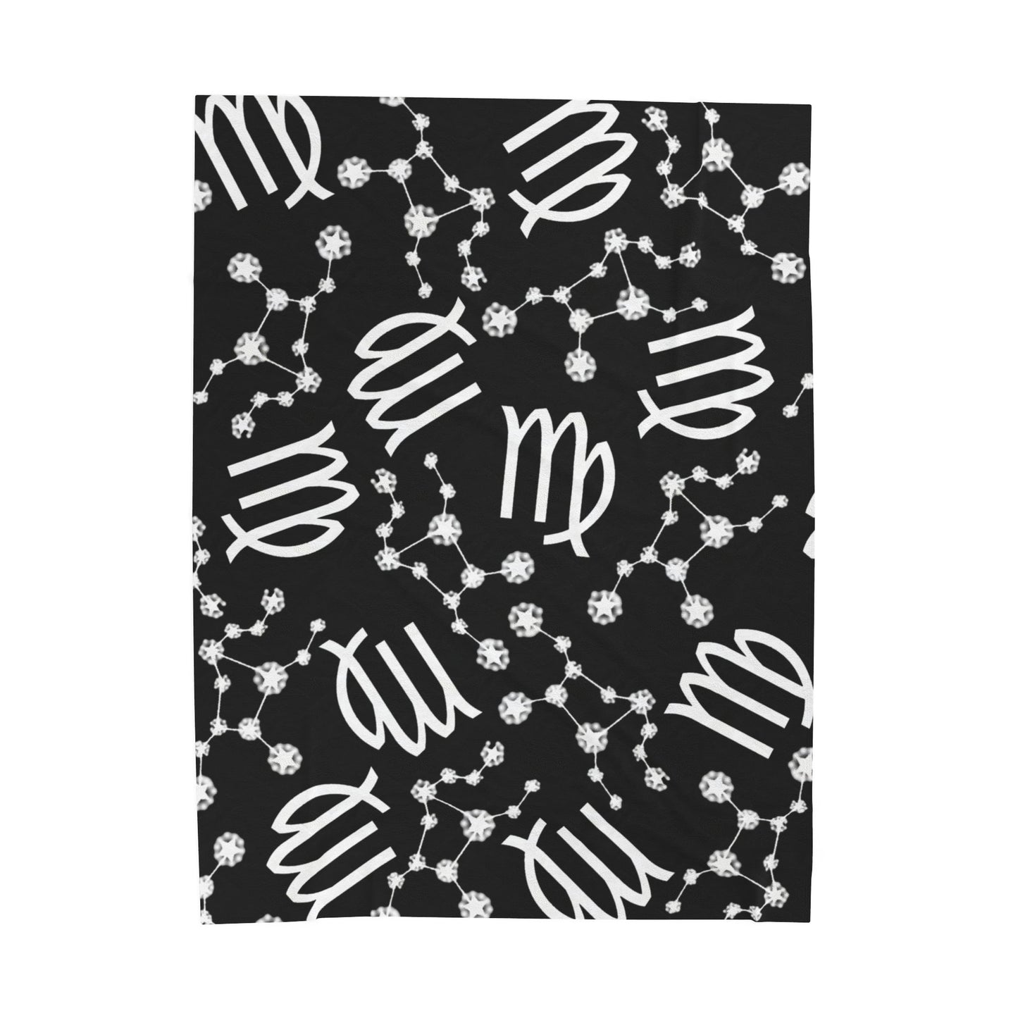 Velveteen Plush Blanket, Virgo Zodiac Sign, Constellation & Symbol, Black, 100% polyester