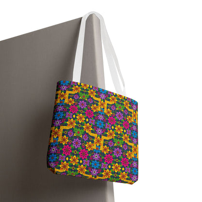 Tote Bag, (AOP), Gemini, Zodiac v2, Flower Pattern