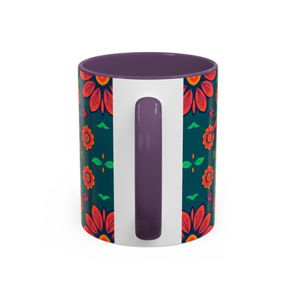 Accent Coffee Mug, Leo, Zodiac v1, Flower Pattern, (11, 15oz)