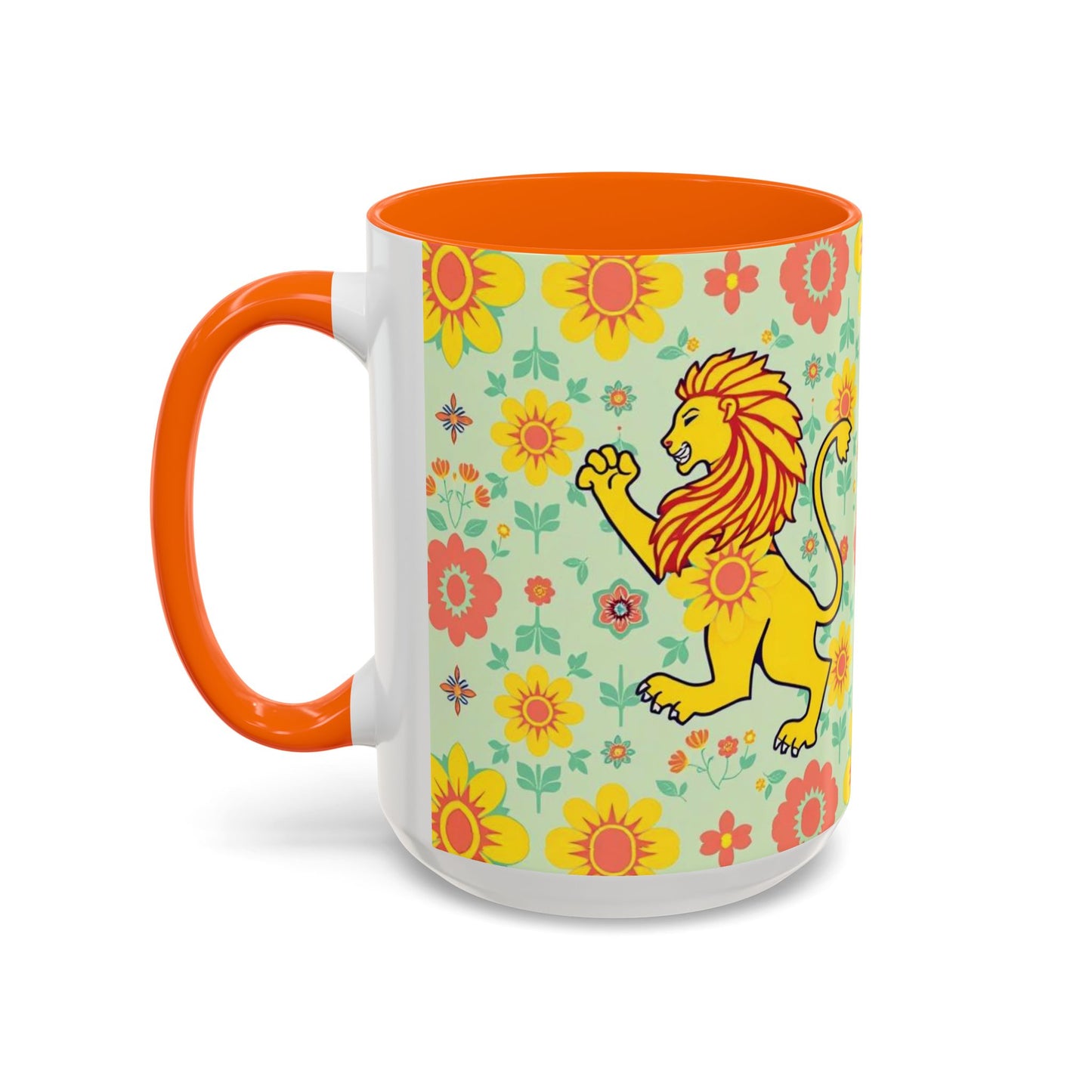 Accent Coffee Mug, Leo, Zodiac v2, Flower Pattern, (11, 15oz)