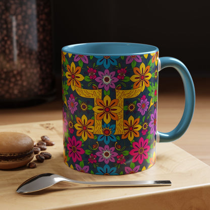 Accent Coffee Mug, Gemini, Zodiac v3, Flower Pattern, (11, 15oz)