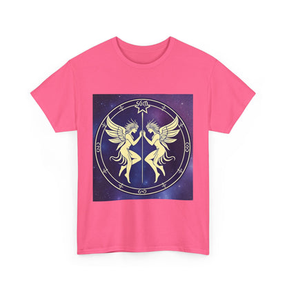 Unisex Heavy Cotton T-Shirt, Space Angel Twins v1, Gemini Zodiac Design