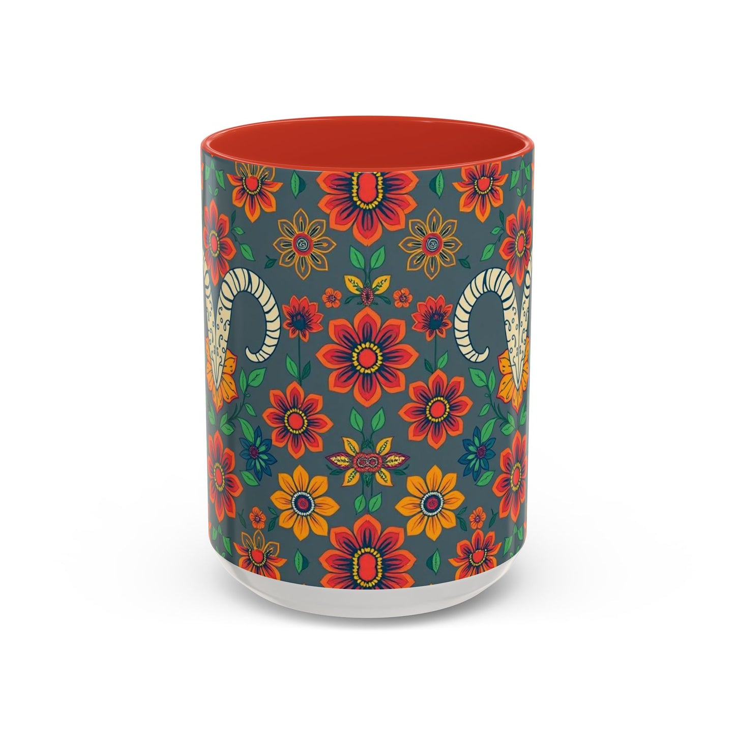 Accent Coffee Mug, Aries, Zodiac v4, Flower Pattern, (11, 15oz)