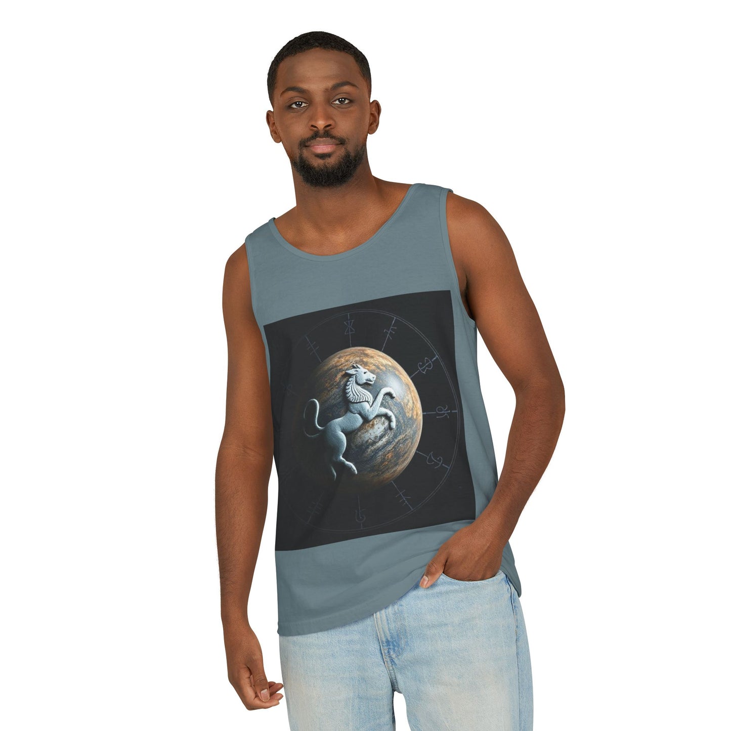 Unisex Garment-Dyed, Tank Top, Aquarius Design, Planet Animal, 100% Ringspun US cotton