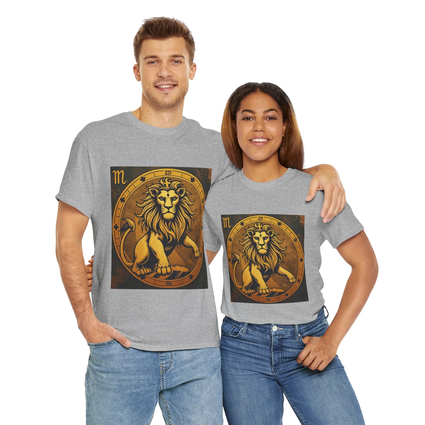 Unisex Heavy Cotton T-Shirt, Gold Lion, Leo Zodiac Design