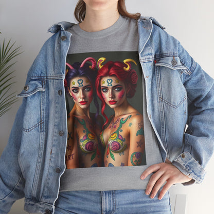 Unisex Heavy Cotton T-Shirt, Gemini, Zodiac v3, Sexy Art