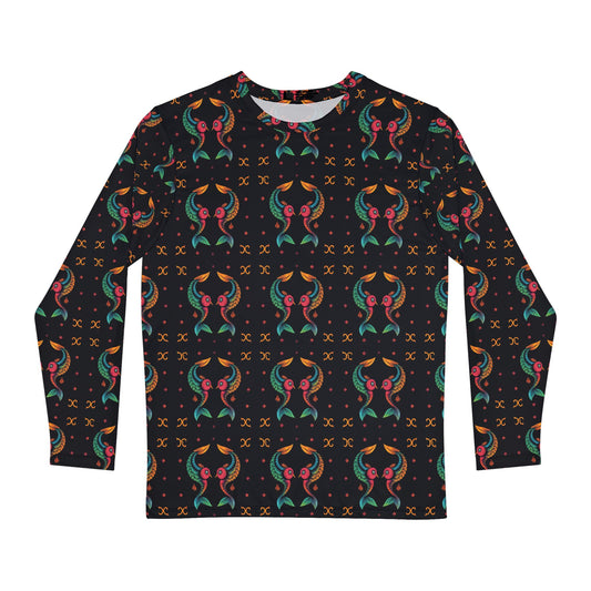 Men's Long Sleeve Shirt, (AOP), Pisces, Zodiac v3, Pattern
