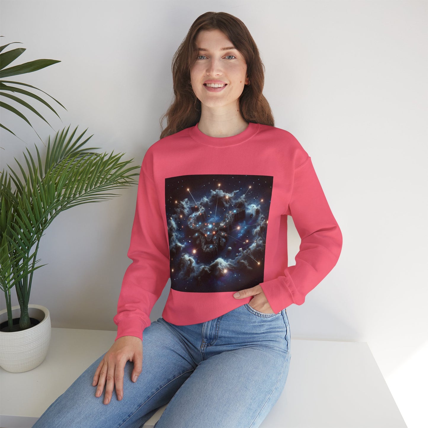 Unisex Heavy Blend™ Crewneck Sweatshirt, Space Bullhead, Taurus Zodiac Design