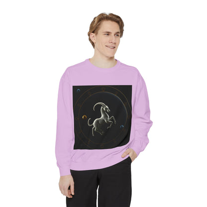 Garment-Dyed Sweatshirt, Unisex, Space Animal Design v1, Capricorn