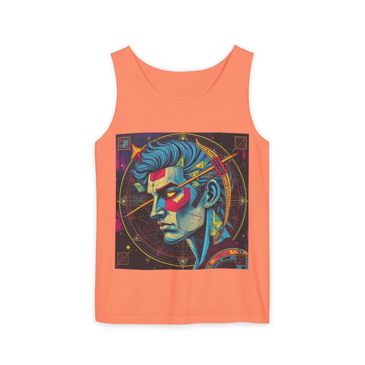 Unisex Garment-Dyed, Tank Top, Sagittarius Design, Pop Art v1, 100% US cotton