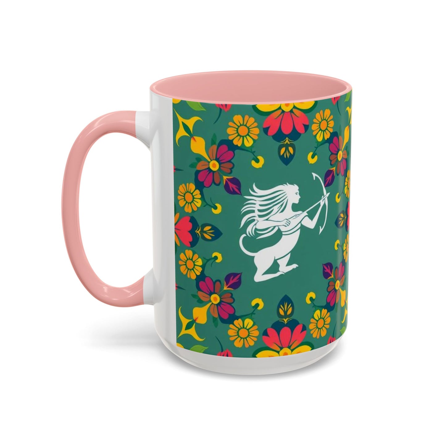 Accent Coffee Mug, Sagittarius, Zodiac. Flower Pattern, (11, 15oz)