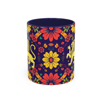 Accent Coffee Mug, Leo, Zodiac v3, Flower Pattern, (11, 15oz)