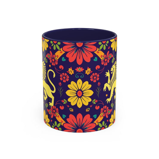 Accent Coffee Mug, Leo, Zodiac v3, Flower Pattern, (11, 15oz)