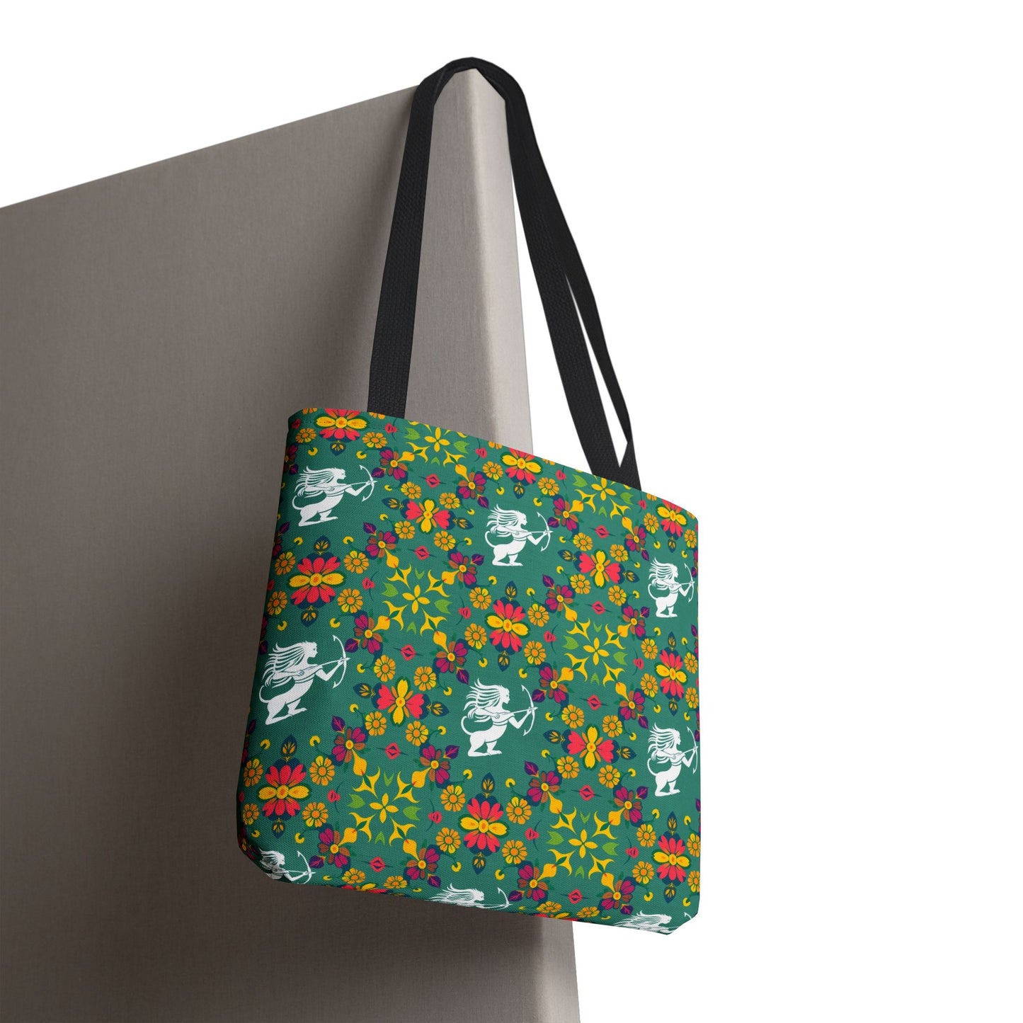 Tote Bag, (AOP), Sagittarius, Zodiac v6, Flower Pattern